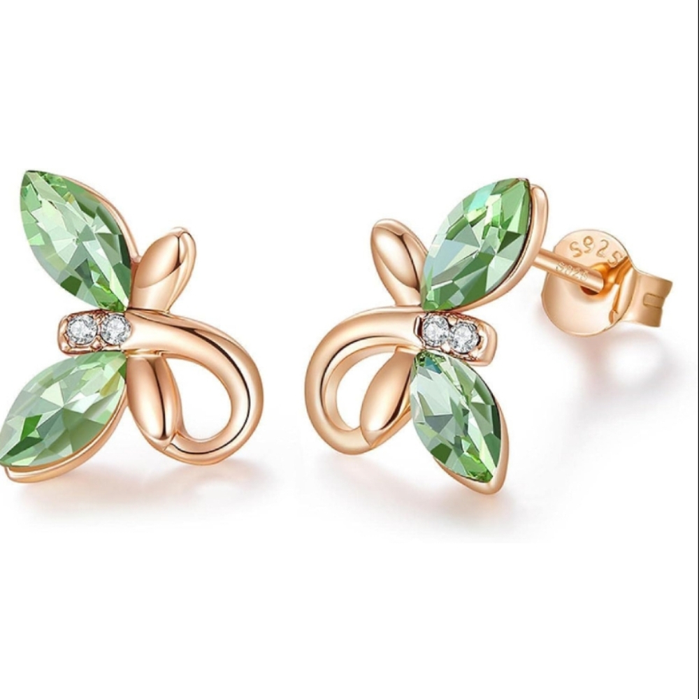 ʕ·ᴥ·ʔ Birthstone Earrings, Bow Stud Earrings Shiny Austrian Crystal Earrings